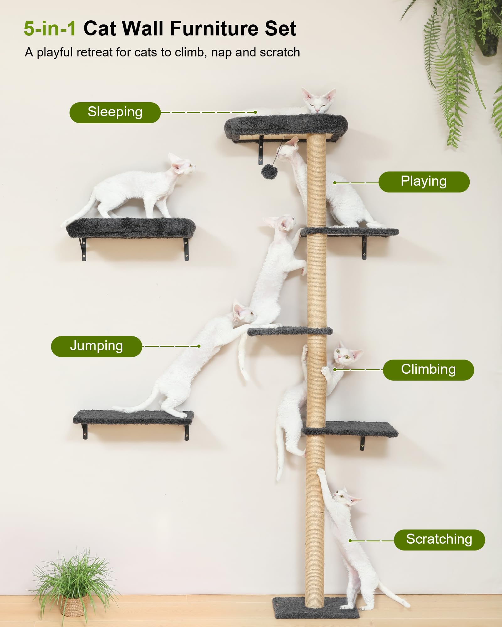 Arbre mural FUKUMARU pour chat, espace vertical stimulant.