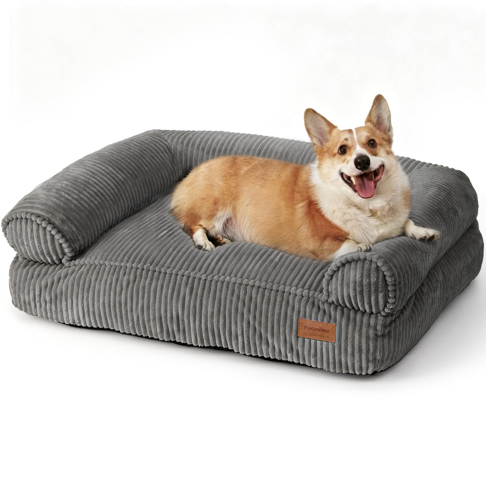 Canapé FUKUMARU pour chien en corduroy doux, offre un confort chaleureux.
