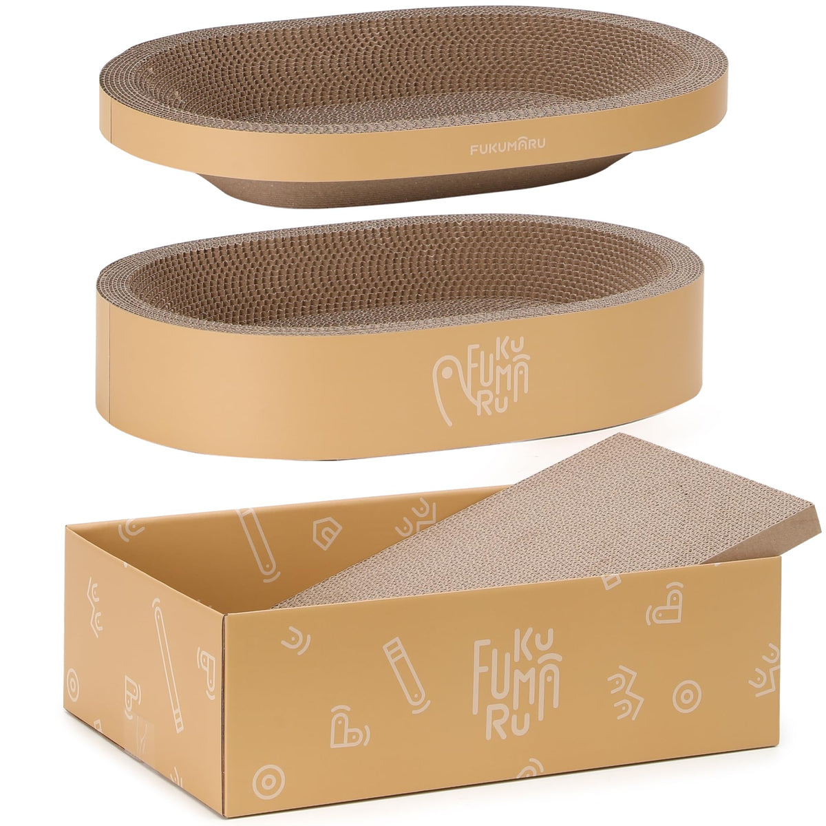 FUKUMARU chat-grattoir-carton-ovale: surface durable pour griffes et repos