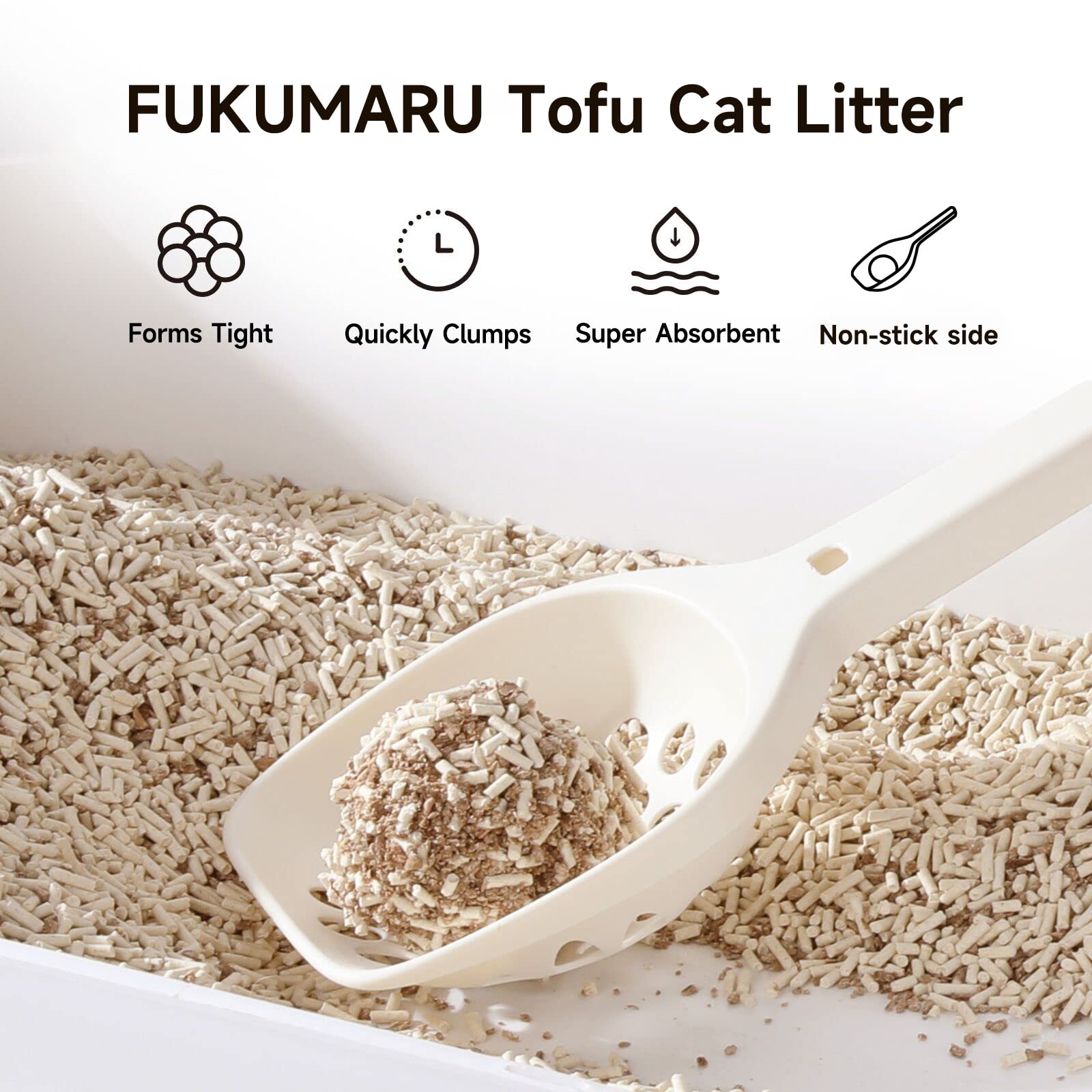 Litière FUKUMARU Tofu formation de boules rapide et pratique.