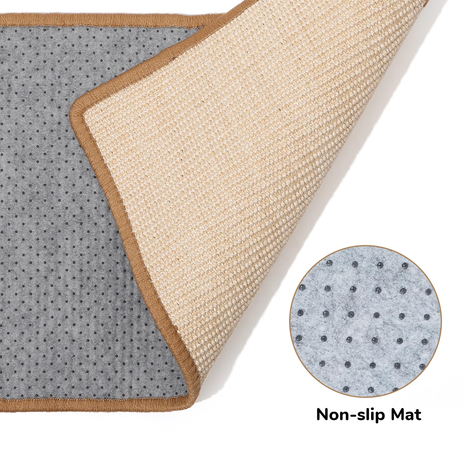 Tapis FUKUMARU fixé sur meuble avec bandes adhésives pour protéger.
