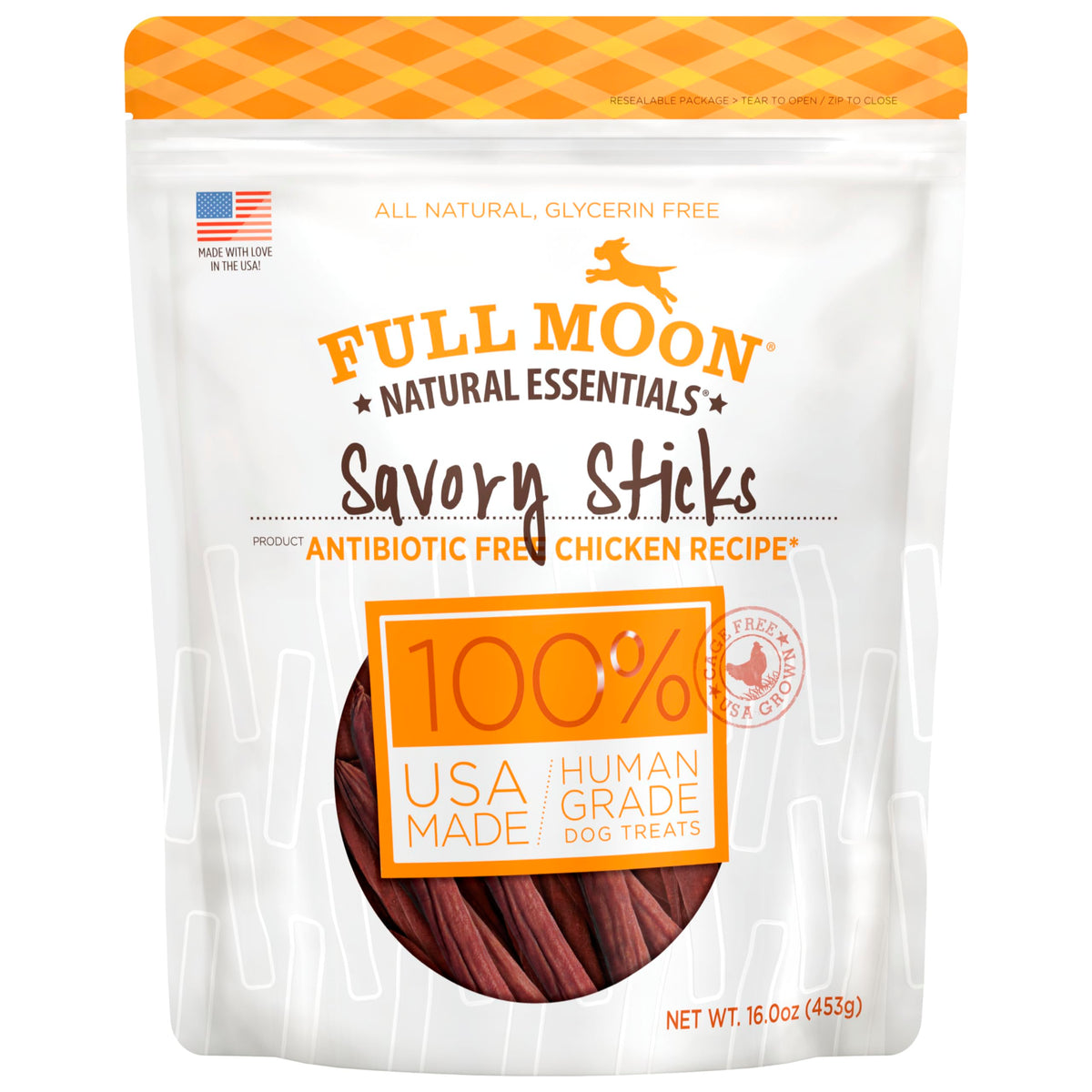 Full Moon bâtonnets poulet savoureux pour récompenser le chien avec des ingrédients naturels.