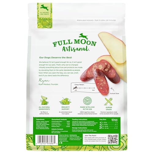 Full Moon Saucisse Poulet-Pomme — ingrédients naturels visibles sur l'étiquette.