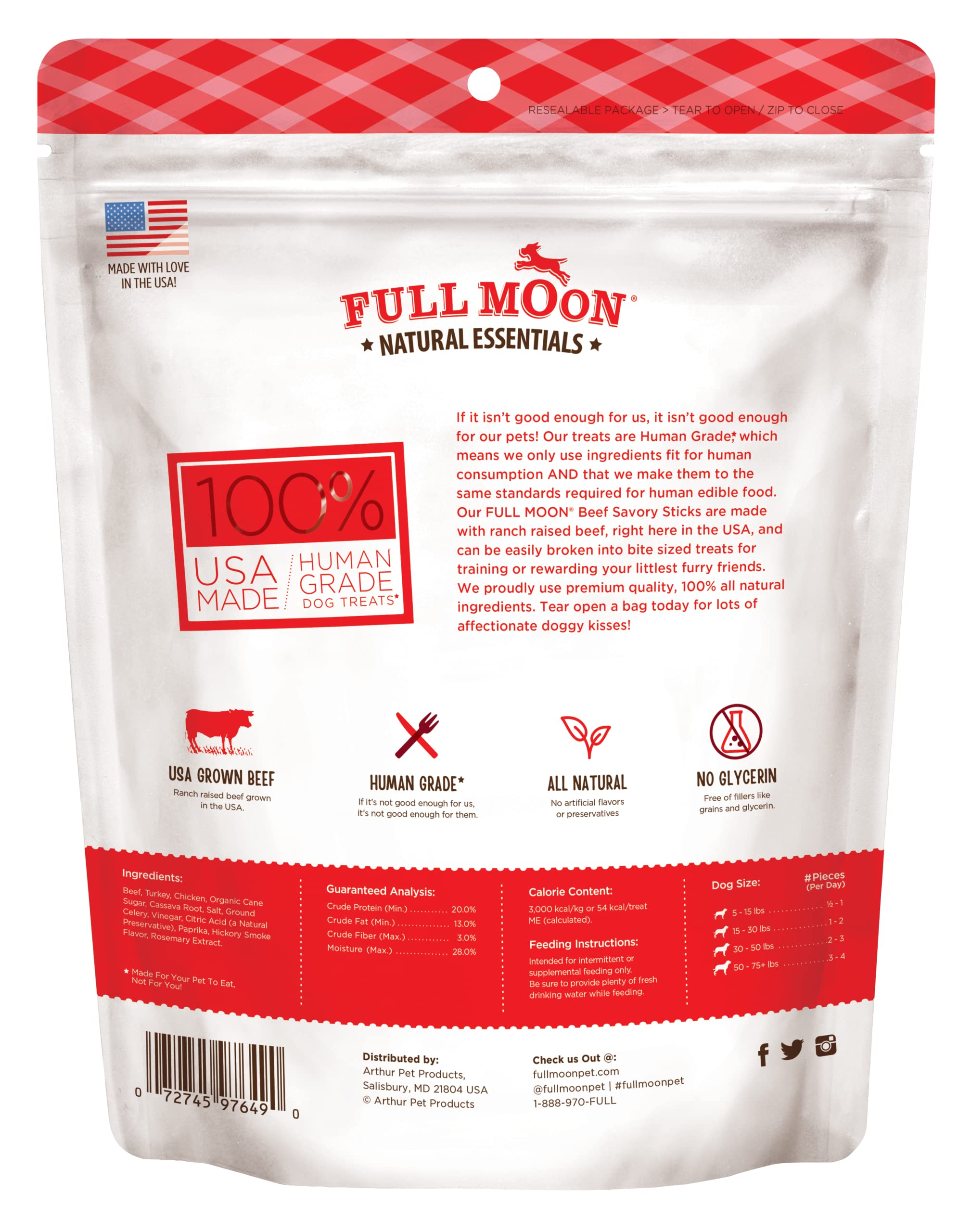 Full Moon ingrédients naturels et boeuf élevé en fermes familiales.