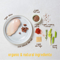 Ingrédients naturels et de qualité: poulet bio et graines de lin.
