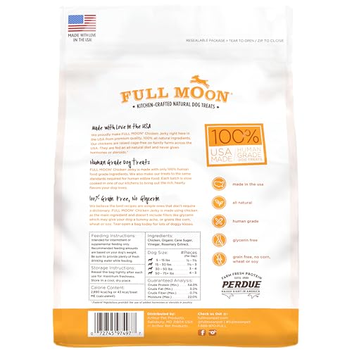 Full Moon jerky de poulet, tranches fines et appétissantes.