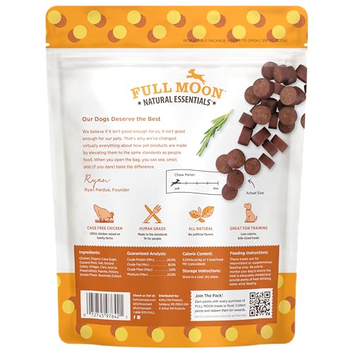 Full Moon morceaux poulet – ingrédients de qualité pour gâter votre chien lors du goûter.