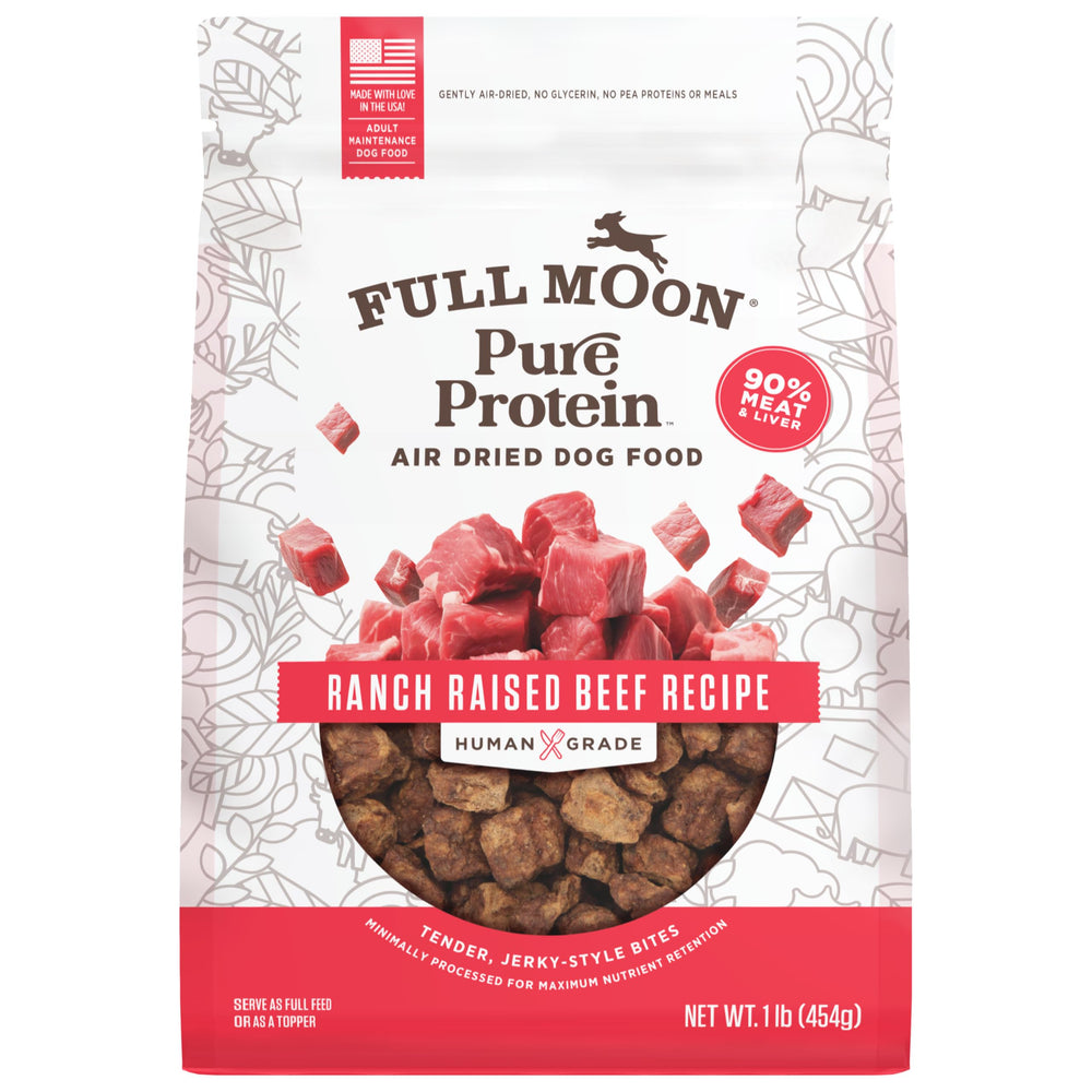 Full Moon Pure Protein, sachet 1 lb, nourriture chien boeuf élevé en ranch.