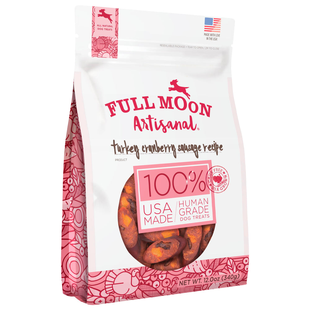 Full Moon Saucisse dinde canneberges artisanales: goût riche et snack pratique pour chien
