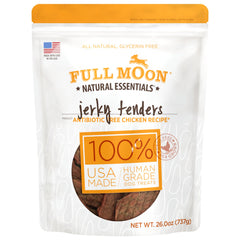 Full Moon Tenders poulet: sachet ouvert, friandise naturelle et savoureuse pour chien.