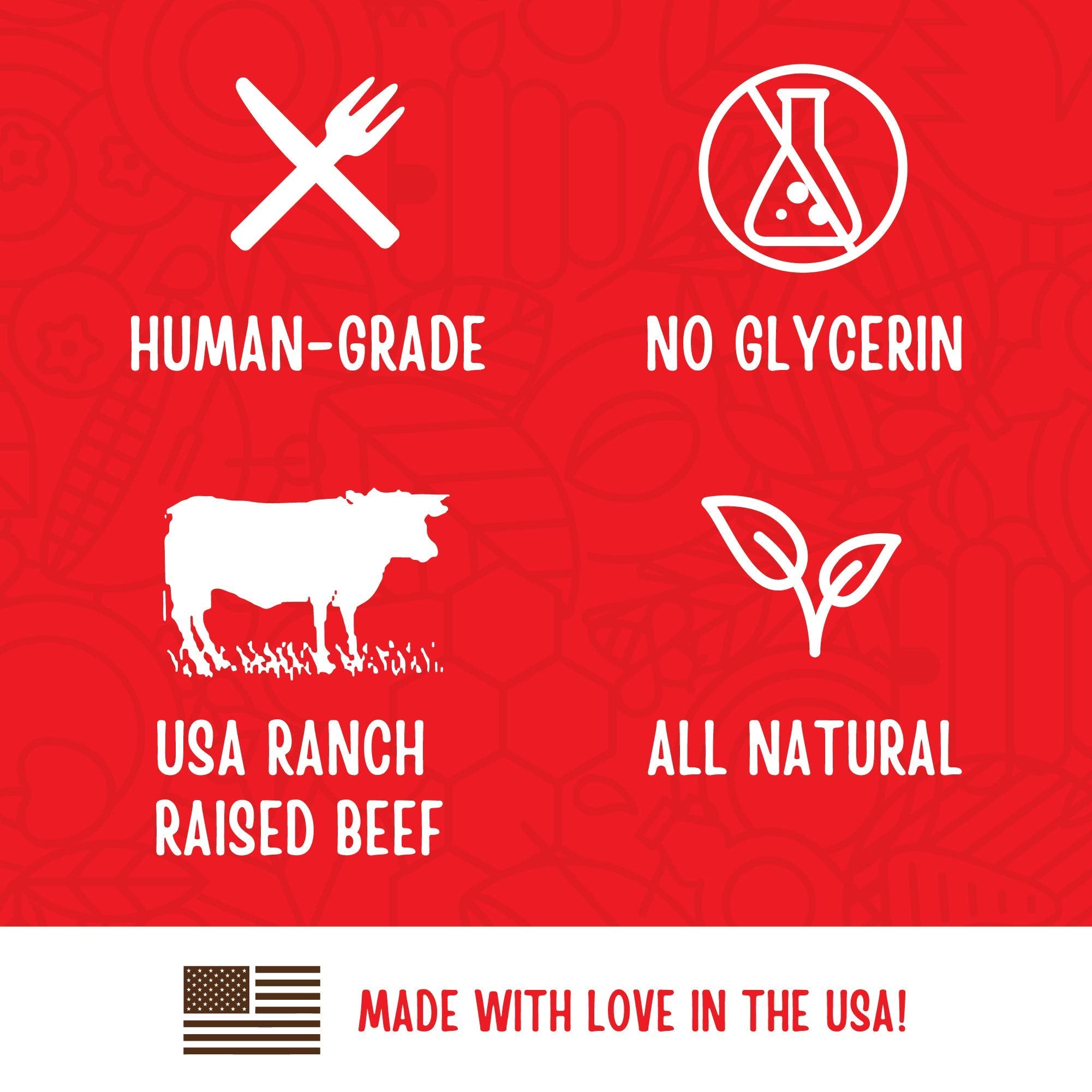 Viande de bœuf élevée en plein air utilisée dans les friandises.