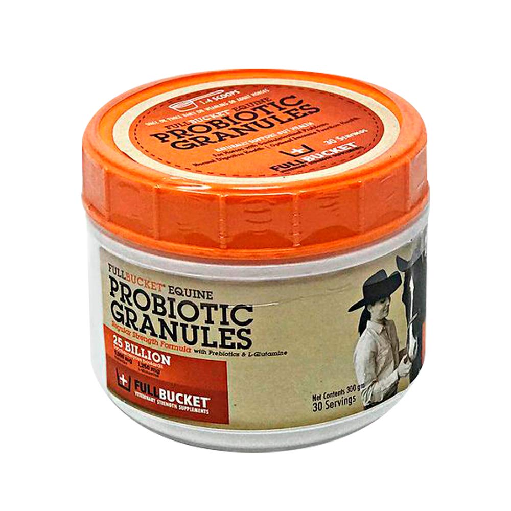 FullBucket bouteille avec granulés probiotiques pour un usage quotidien pratique.