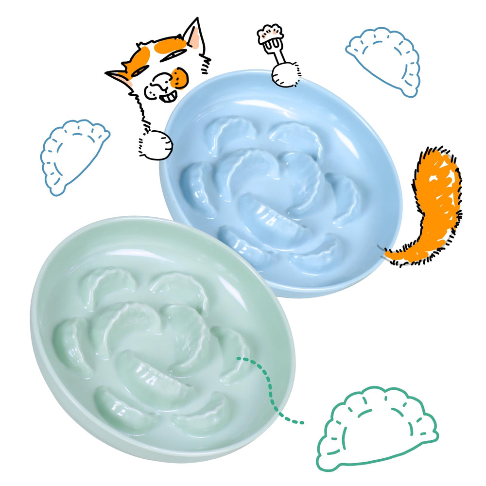 FullCharm bol lente-alimentation-chat bleu, conçu pour ralentir les repas.