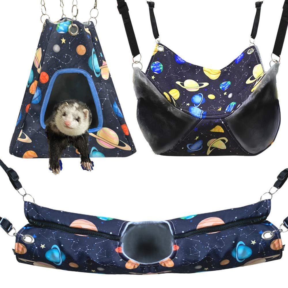 Fulue hamac-furet-rat-tente dans cage, galaxie noir, espace de repos confortable.