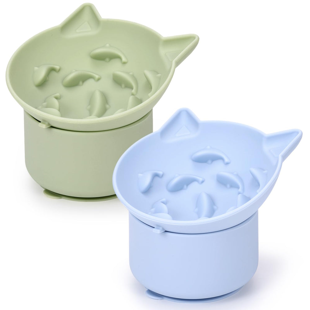 Bol chat ralentisseur en silicone bleu de Funnymoom, pour ingestions plus calmes et confort.