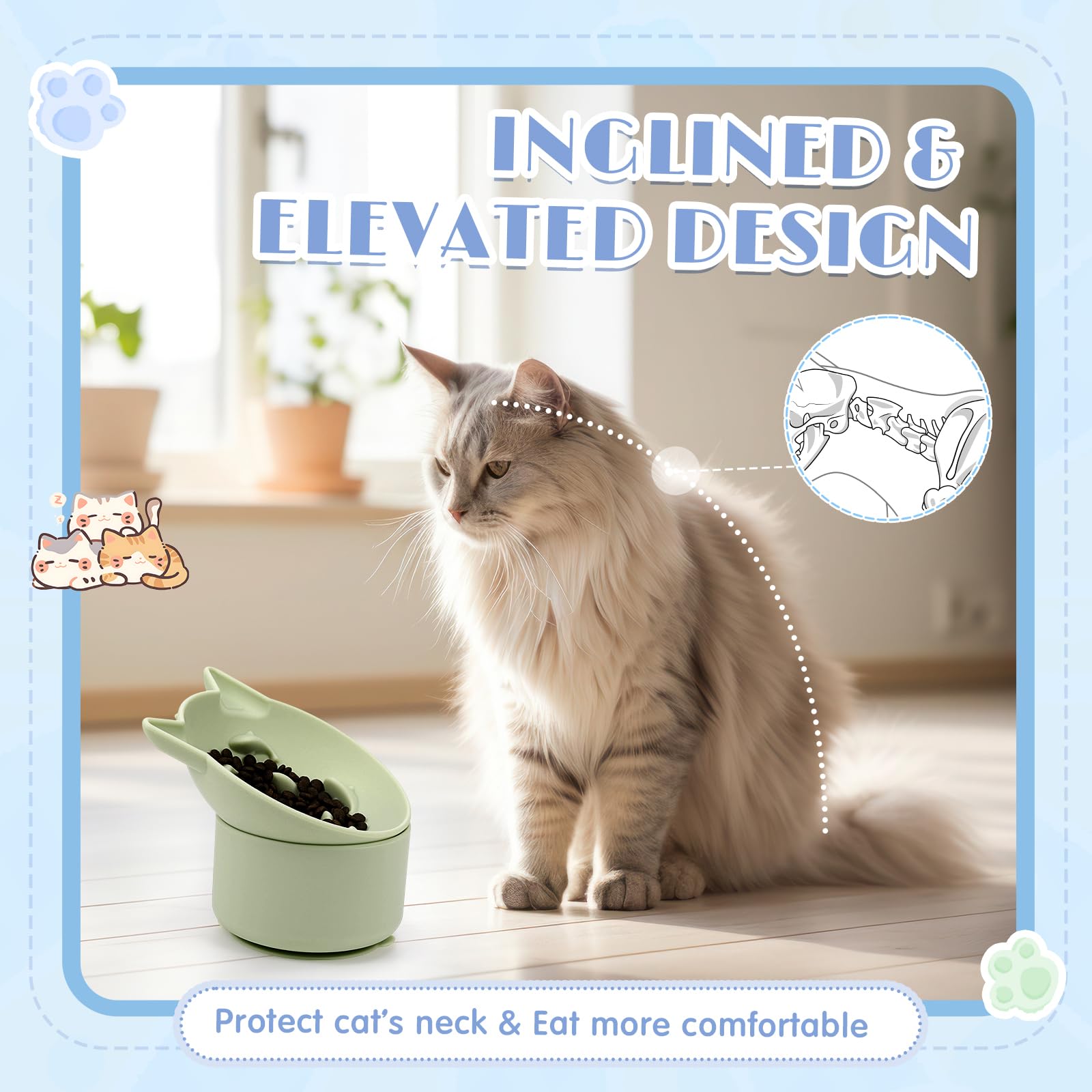 Bol chat eleve bleu de Funnymoom, posture confortable pendant le repas.