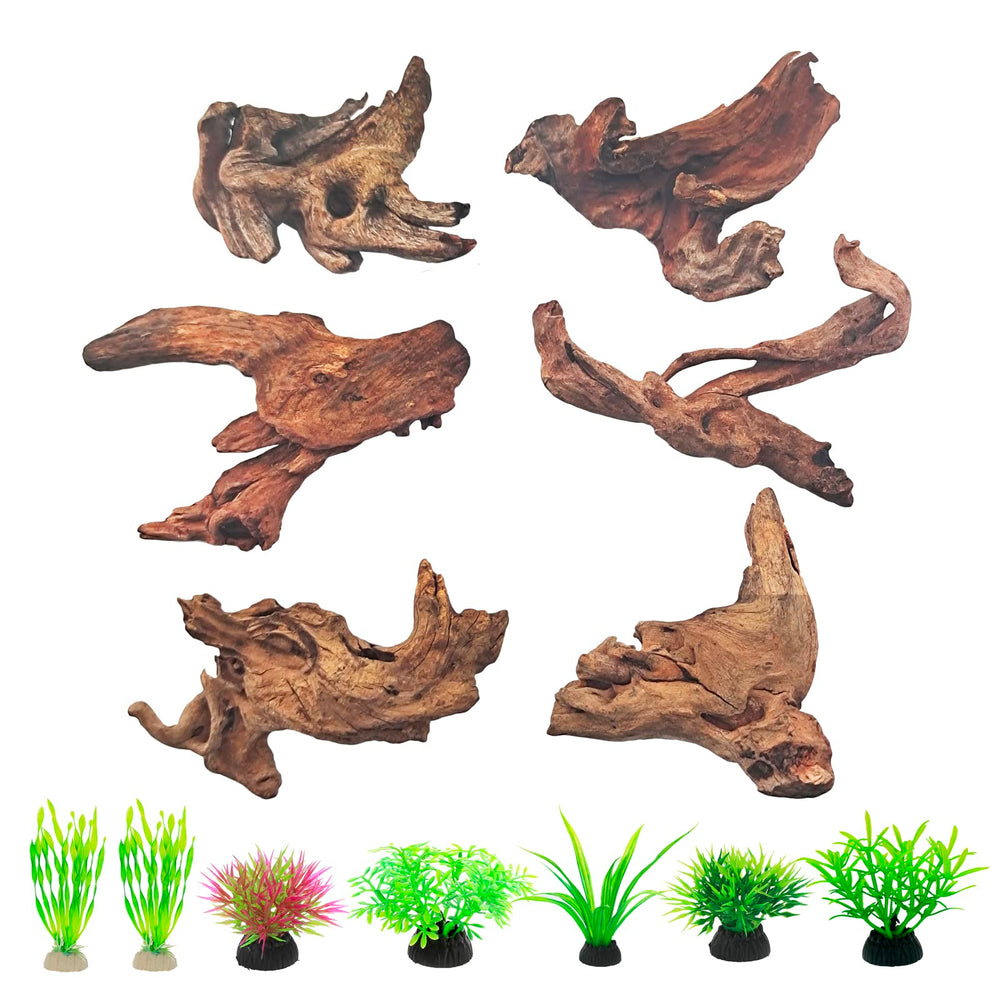 FUNOJOY bois flotté décoratif pour aquarium, texture naturelle et cachettes sécurisantes.
