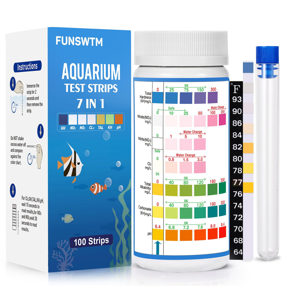 FUNSWTM bandelettes-test-eau-douce-7-parametres: suivi rapide et précis pour votre aquarium.