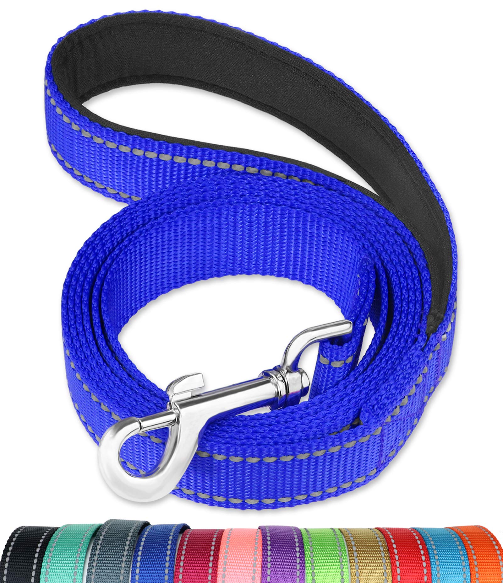 FunTags longe chien 6 pieds: poignée rembourrée pour confort nocturne.