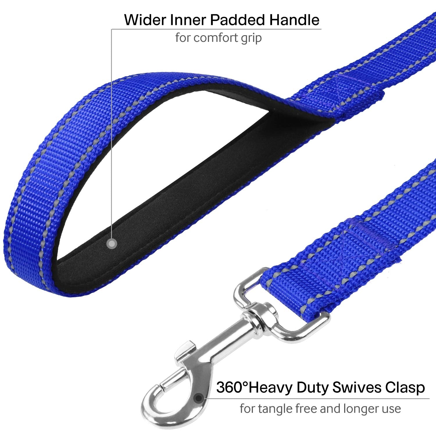 FunTags longe-chien: mousqueton rotatif 360° pour éviter enchevêtrements.