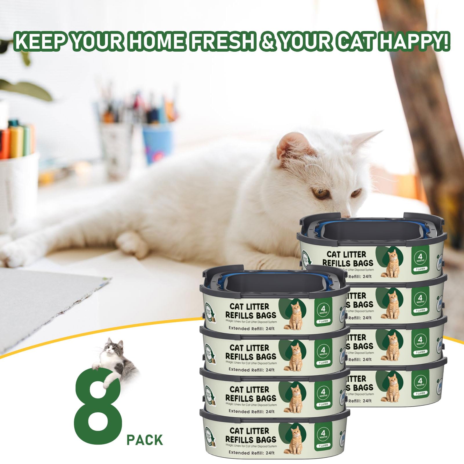 Fununcat Cartouches de recharge Cat Genie Plus, protection des odeurs et rangement pratique.