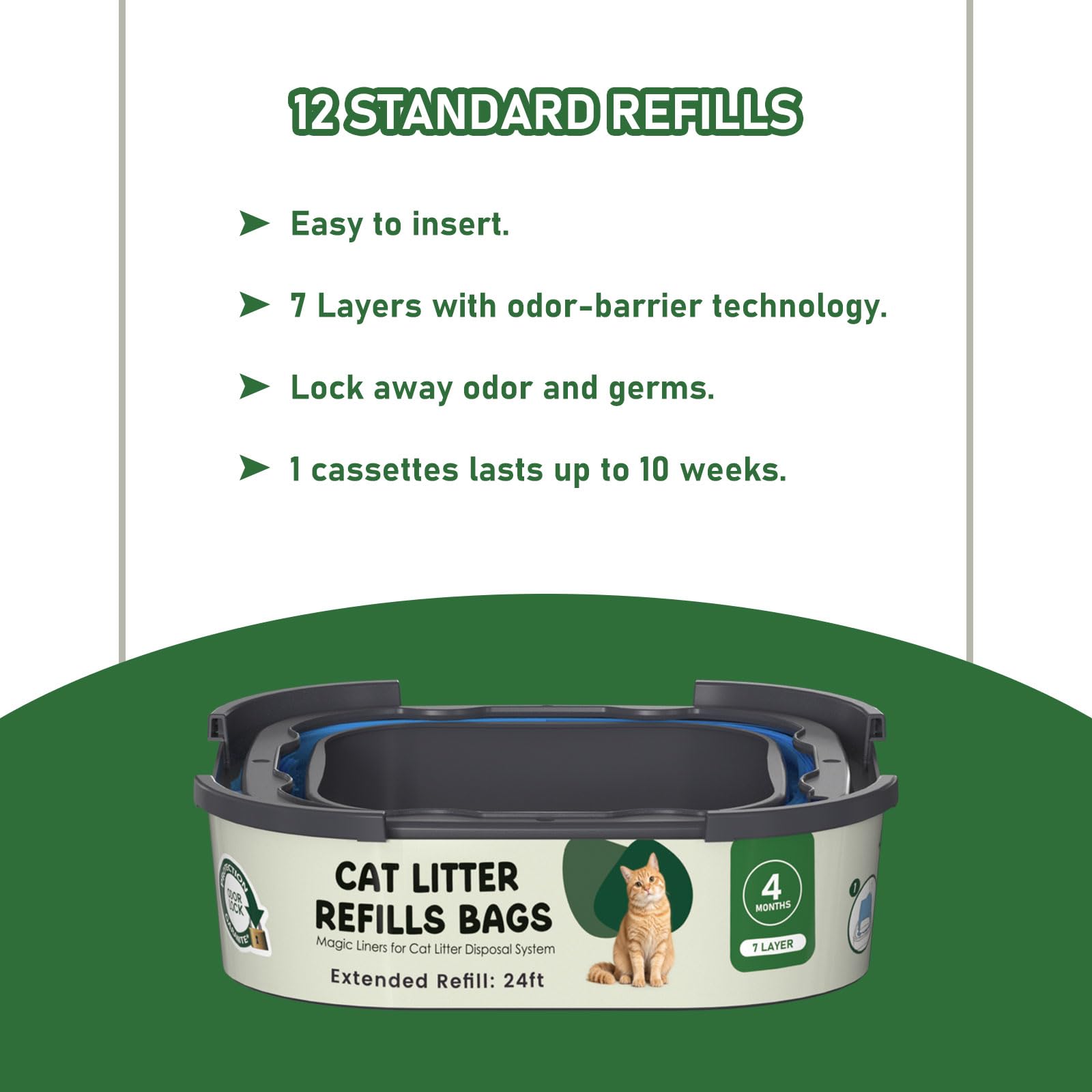 Fununcat Cartouches de recharge Cat Genie Standard, réduction des odeurs et installation facile.