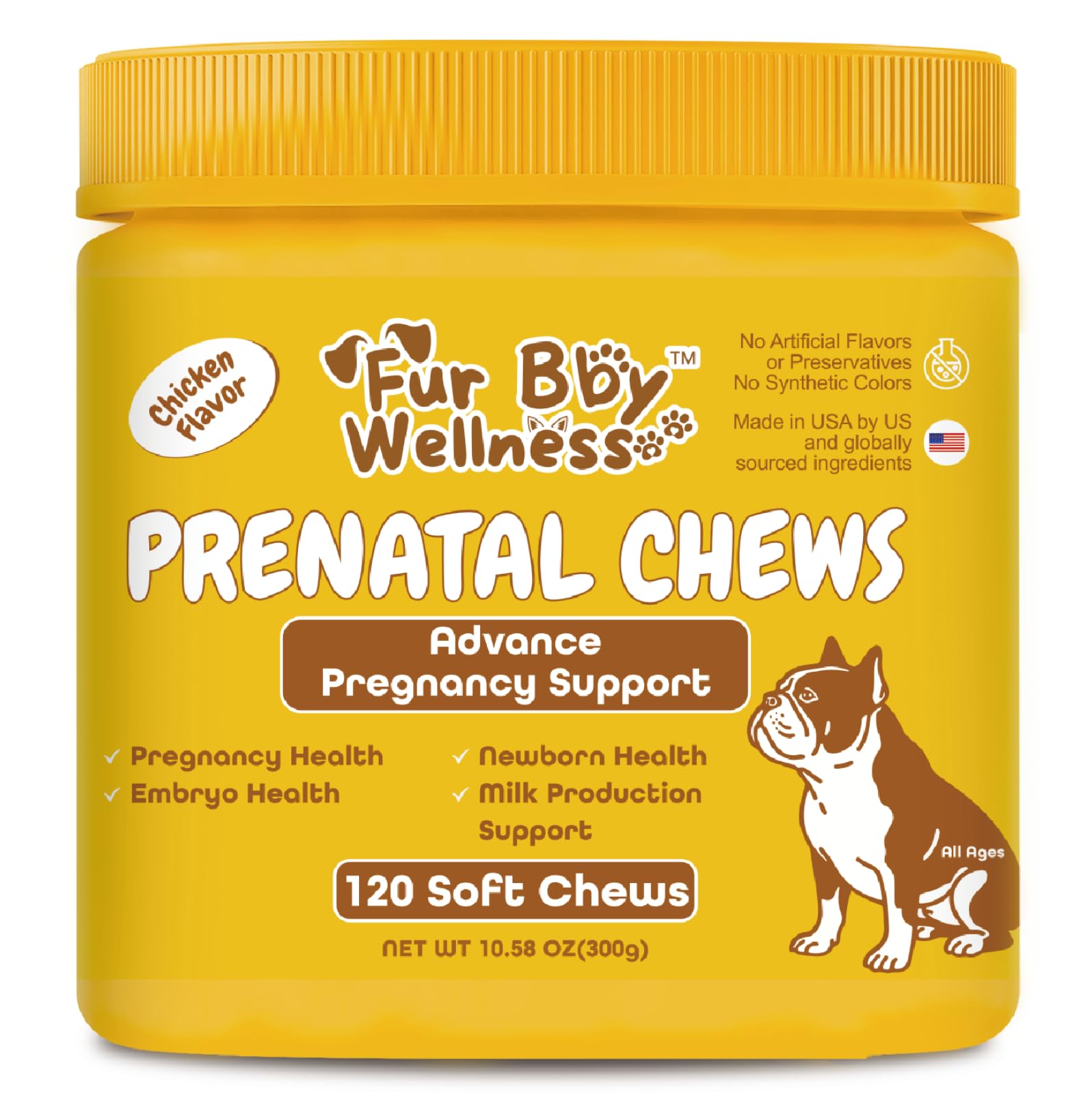 Fur Bby Wellness emballage gommes prénatales, soutien potentiel à la grossesse et au lait