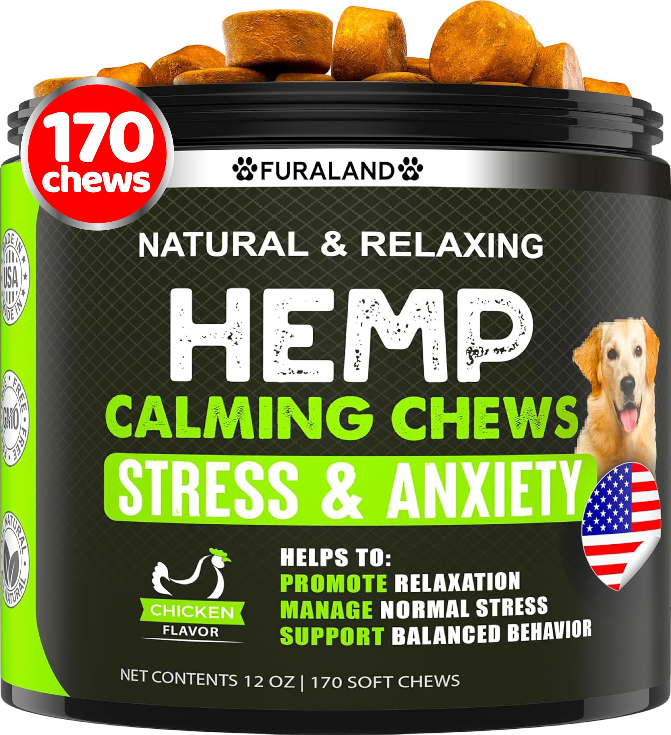 FURALAND friandise apaisante pour chien en paquet, aide à maintenir le calme lors de situations stressantes.