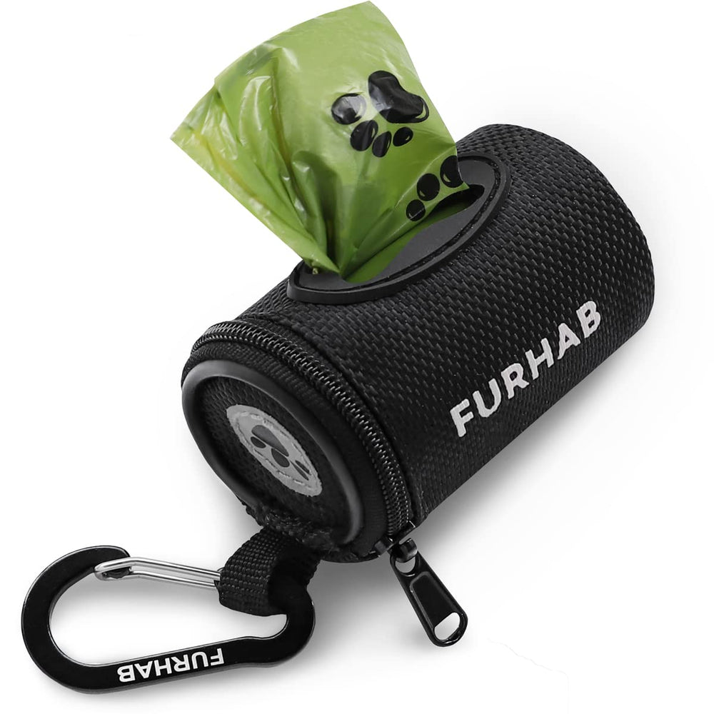 Porte-sac FURHAB fixé à la laisse, pratique pour ramasser rapidement les crottes.