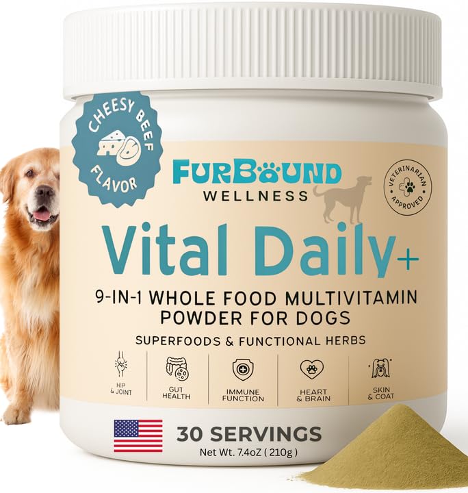Poudre multivitamines FurBound en bouteille, soutien quotidien.