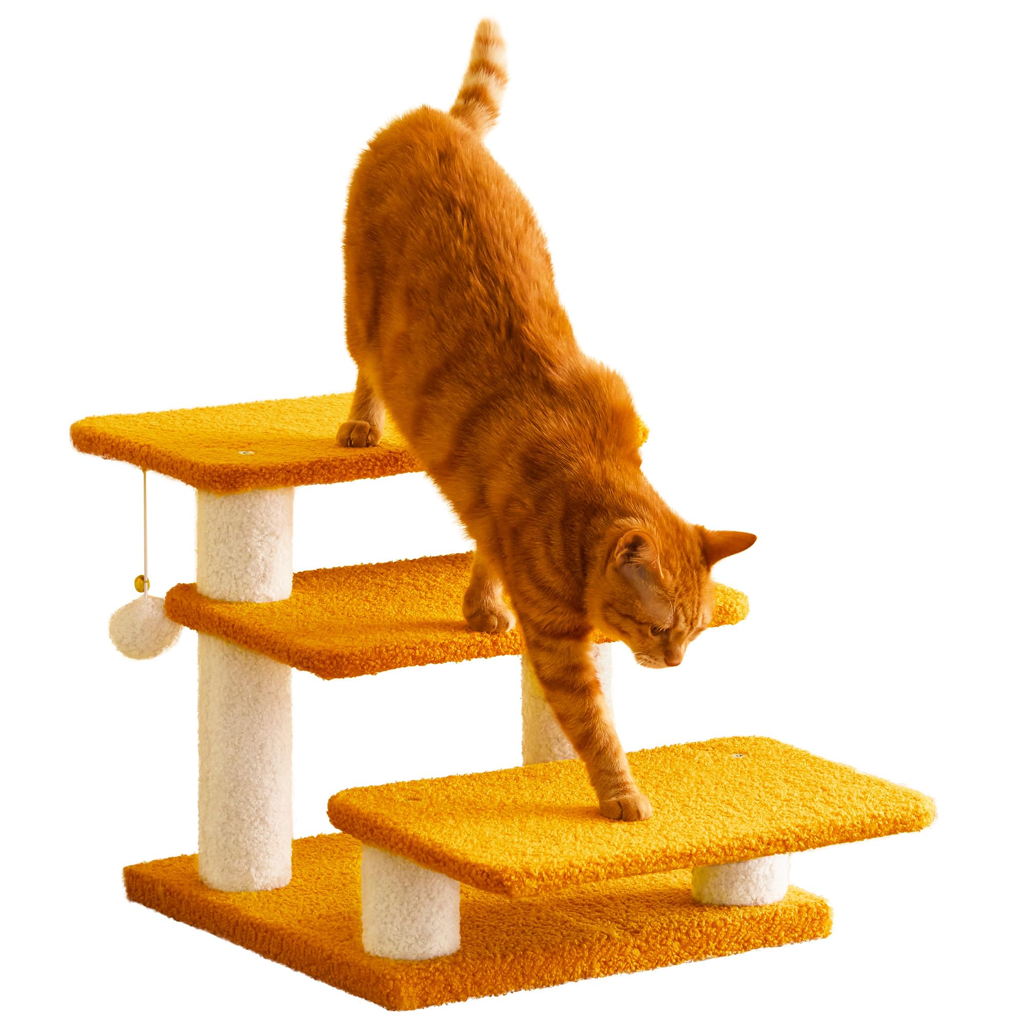 Furcato escalier multi-étages jaune, aide les chats à atteindre un lit haut.