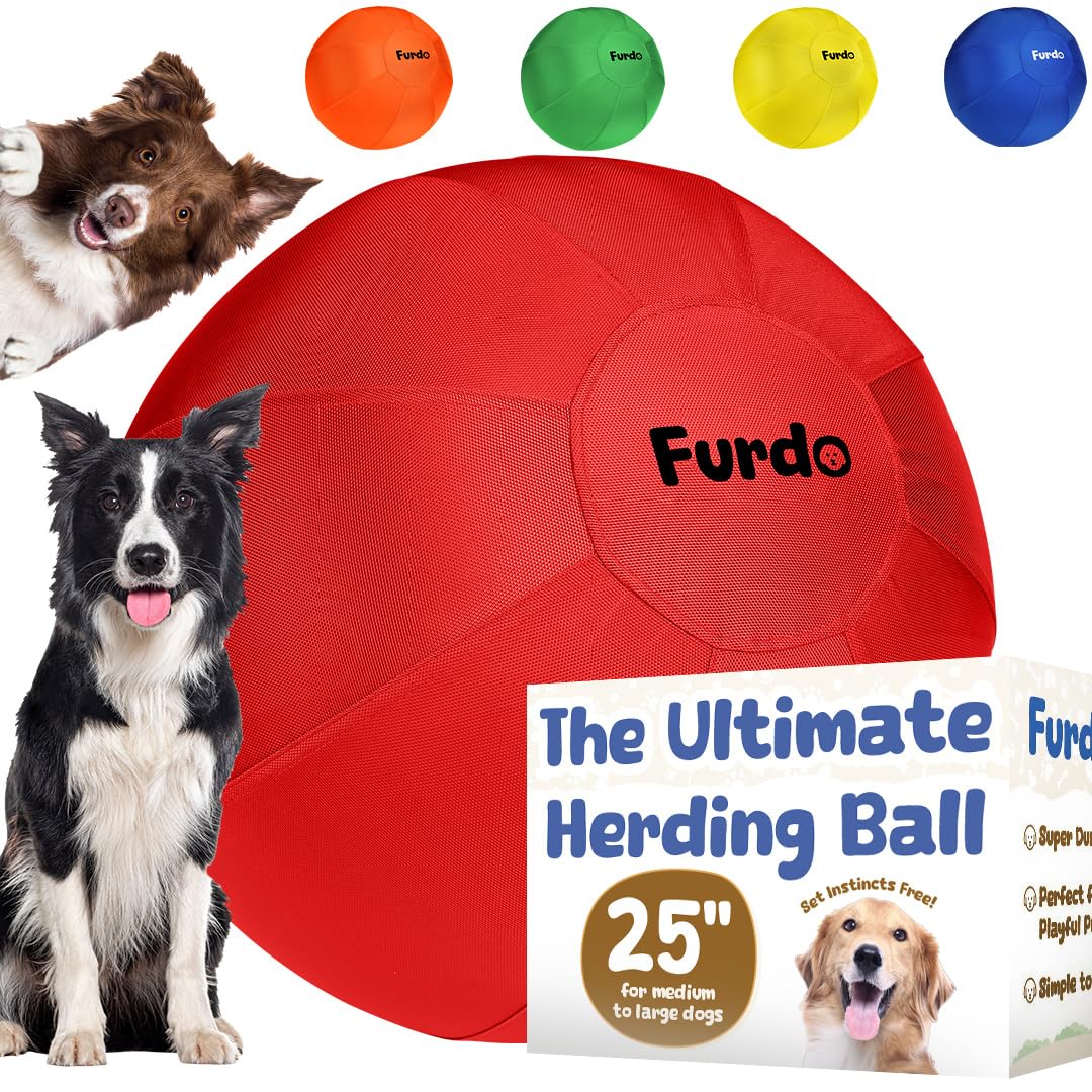 Balle Furdo d'entraînement au troupeau rouge, 25 pouces, stimulation mentale pour chiens.