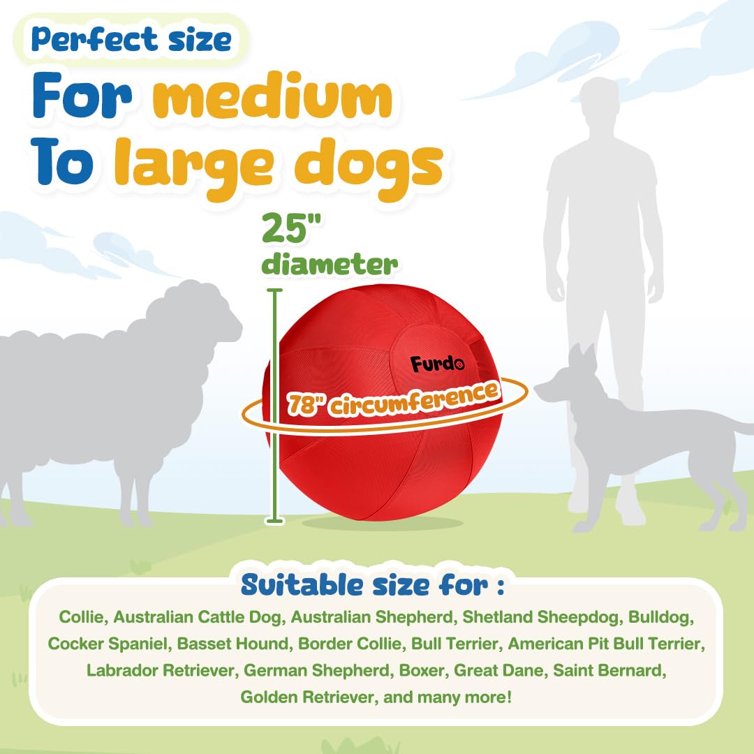 Balle Furdo d'exercice pour chien rouge, 25 pouces, idéale pour l'activité physique.