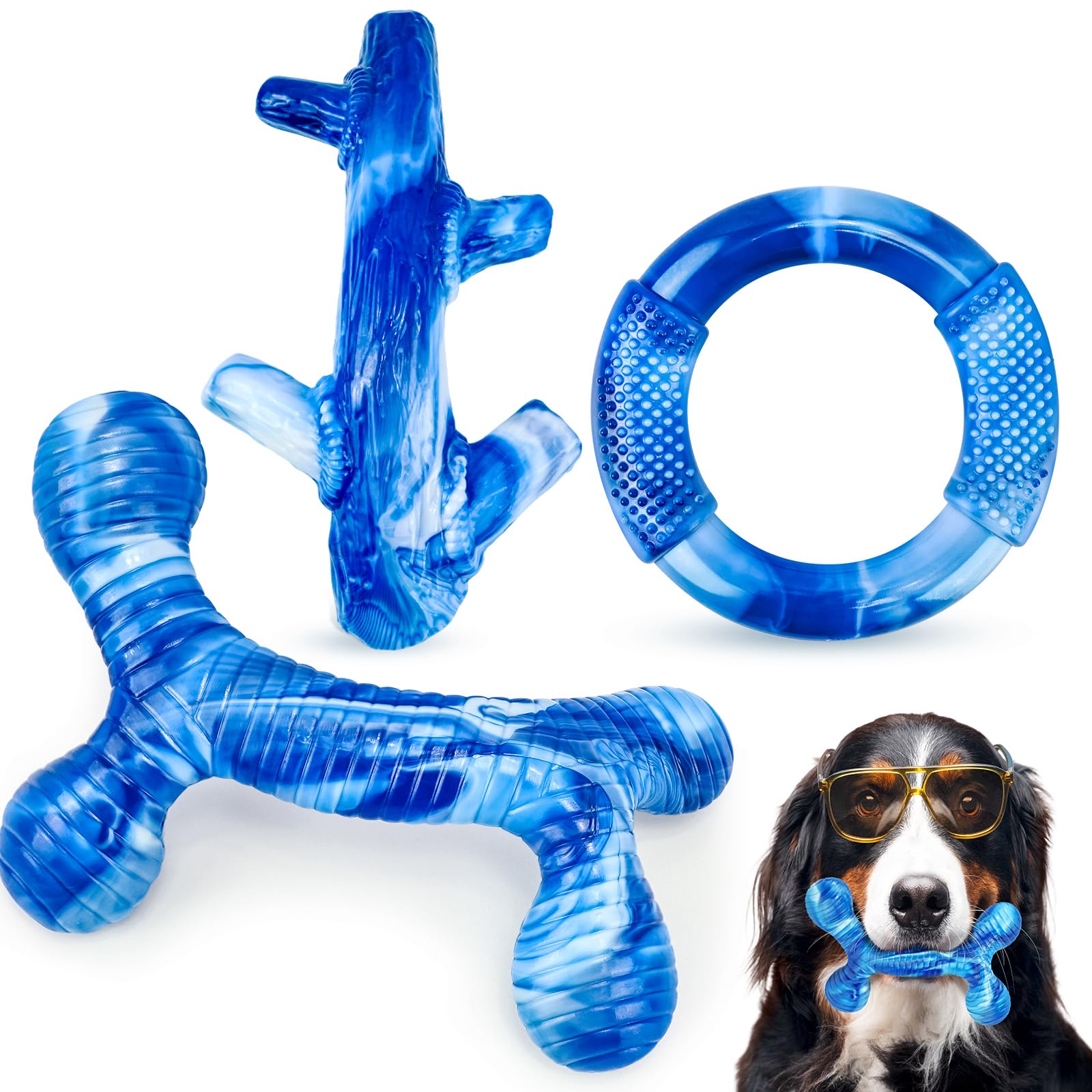 Jouet Furdog 3-pack en nylon incassables bleu pour chiens actifs