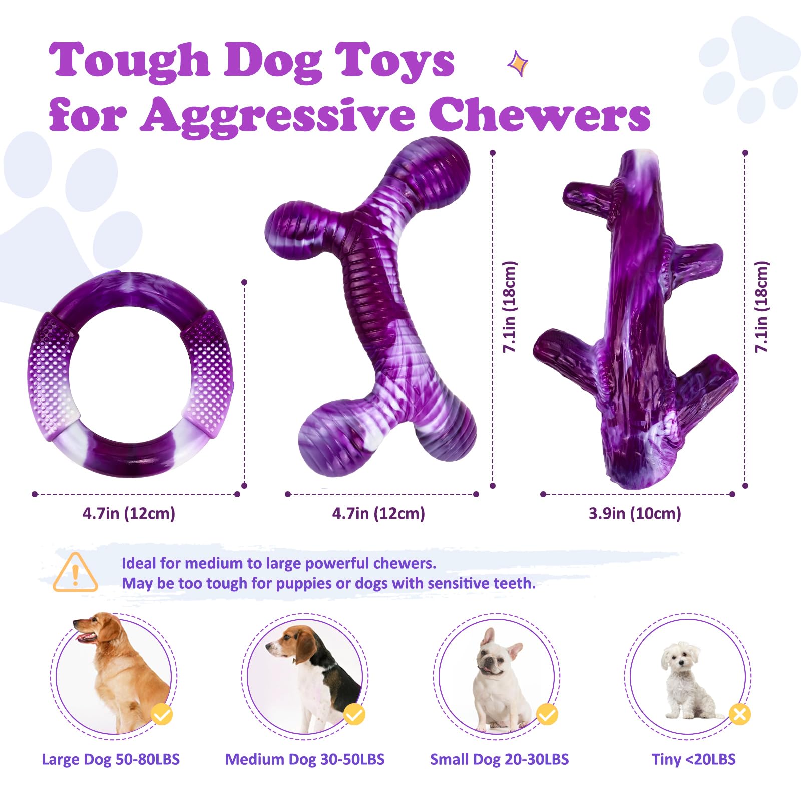 Jouet nylon indestructible Furdog avec trois formes, violet.