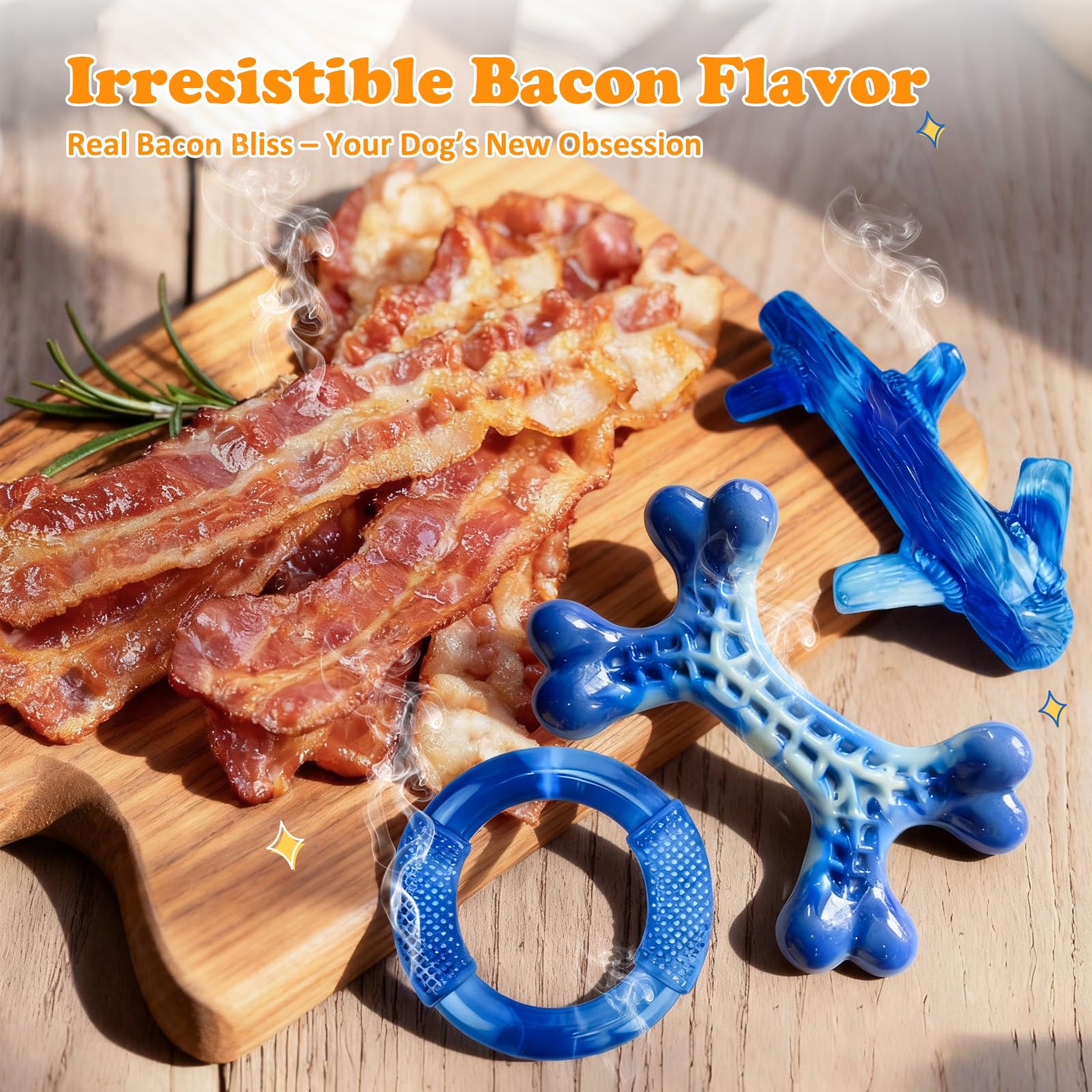 Jouet saveur bacon Furdog bleu, engagement prolongé