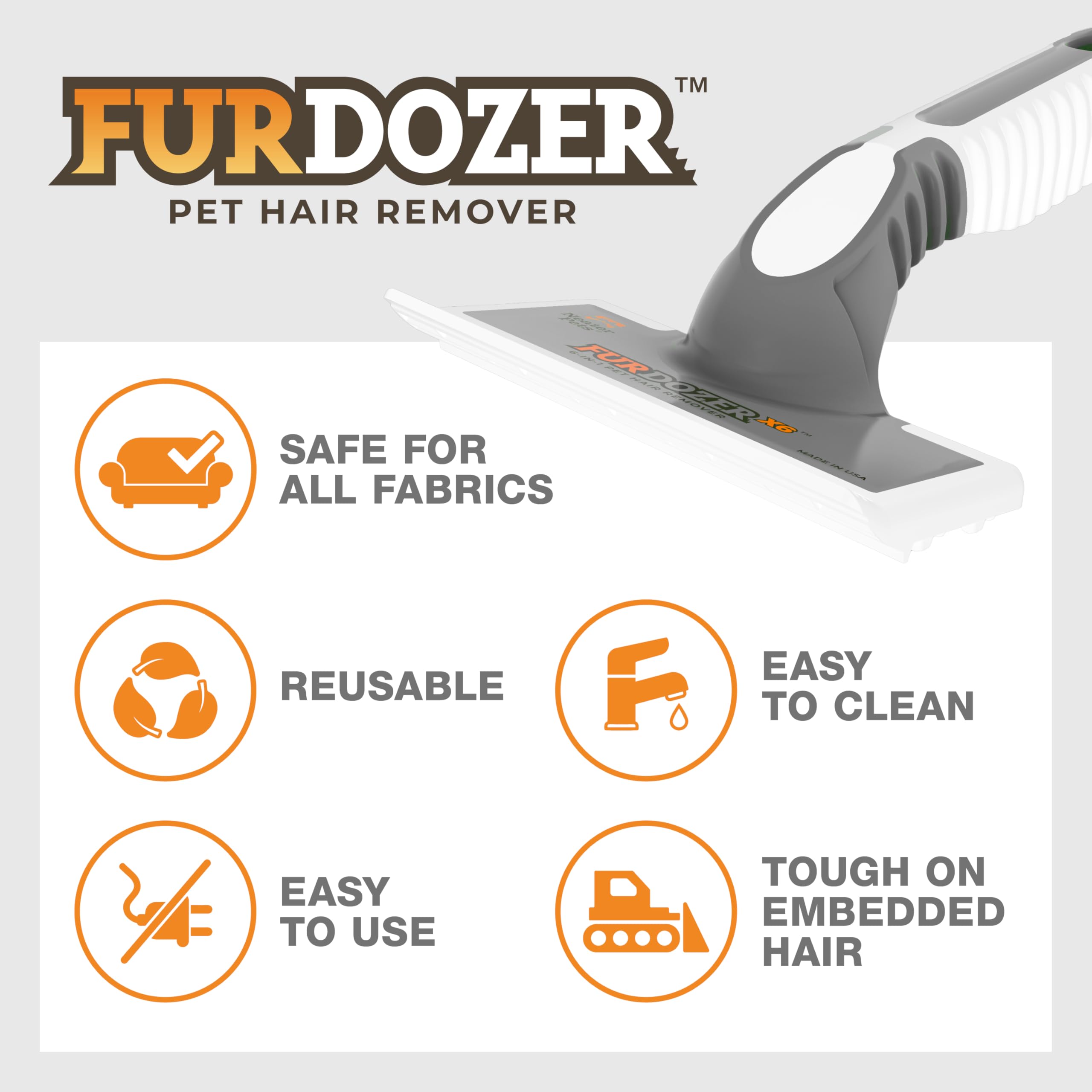 FurDozer inclut trois lames et tampons texturés pour surfaces variées.