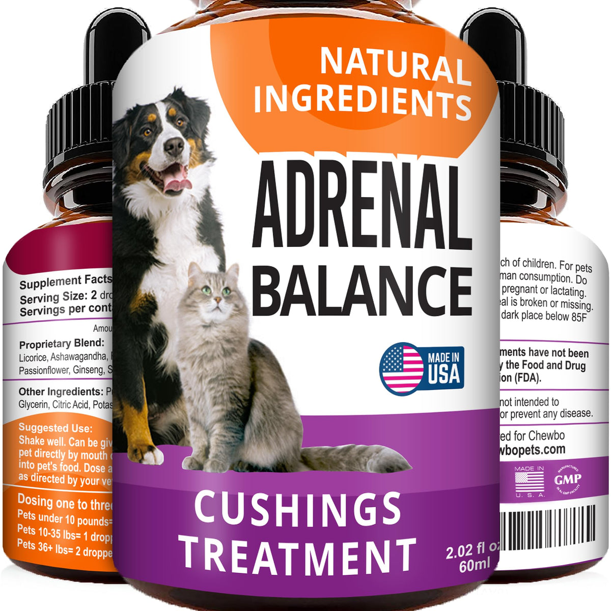 FurFinds Adrenal Balance – bouteille de gouttes prête à l’emploi pour chiens et chats.