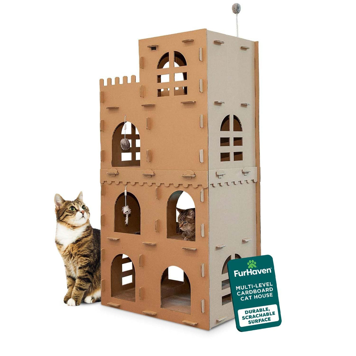 FurHaven Château Tour en carton: espace repos sûr pour chat à la maison.