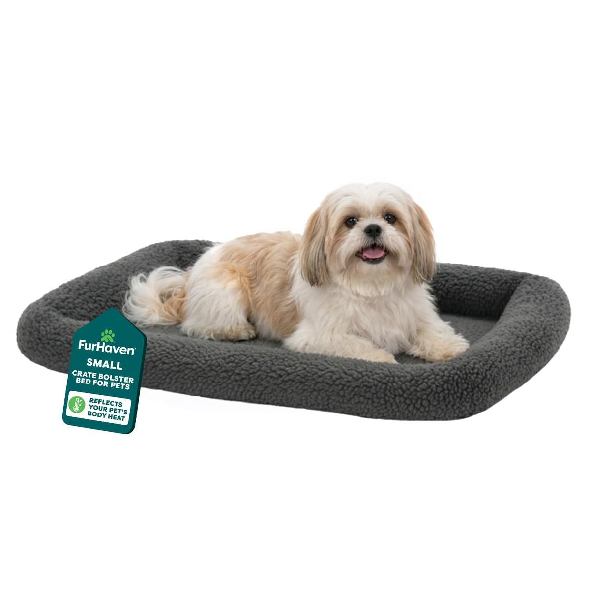 Coussin Furhaven coussin-caisse sherpa gris 24x18, soutien confortable pour petit chien et chat
