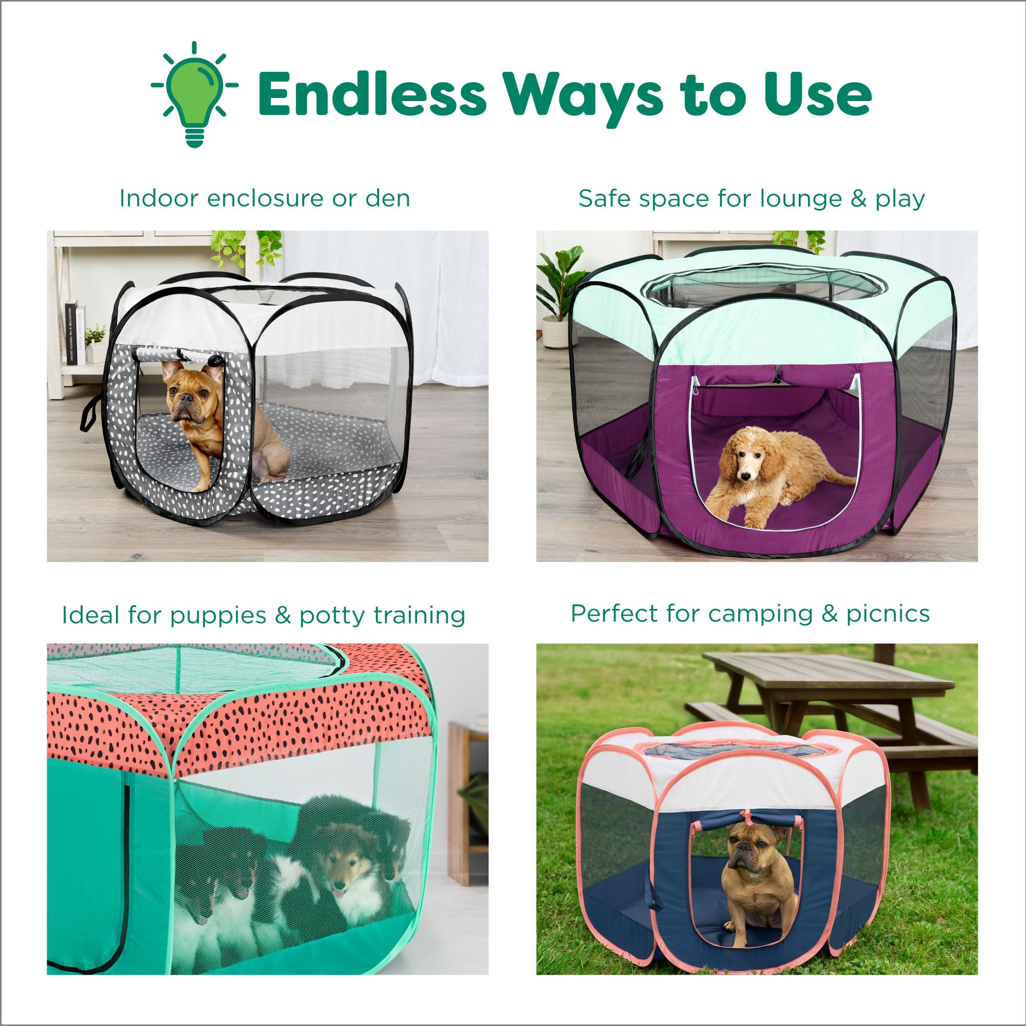 Dimensions Furhaven 47x40x30 pouces indiquées pour animaux de taille moyenne.
