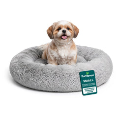 Nid FurHaven donut de 23 pouces pour petits chiens et chats, confort apaisant.