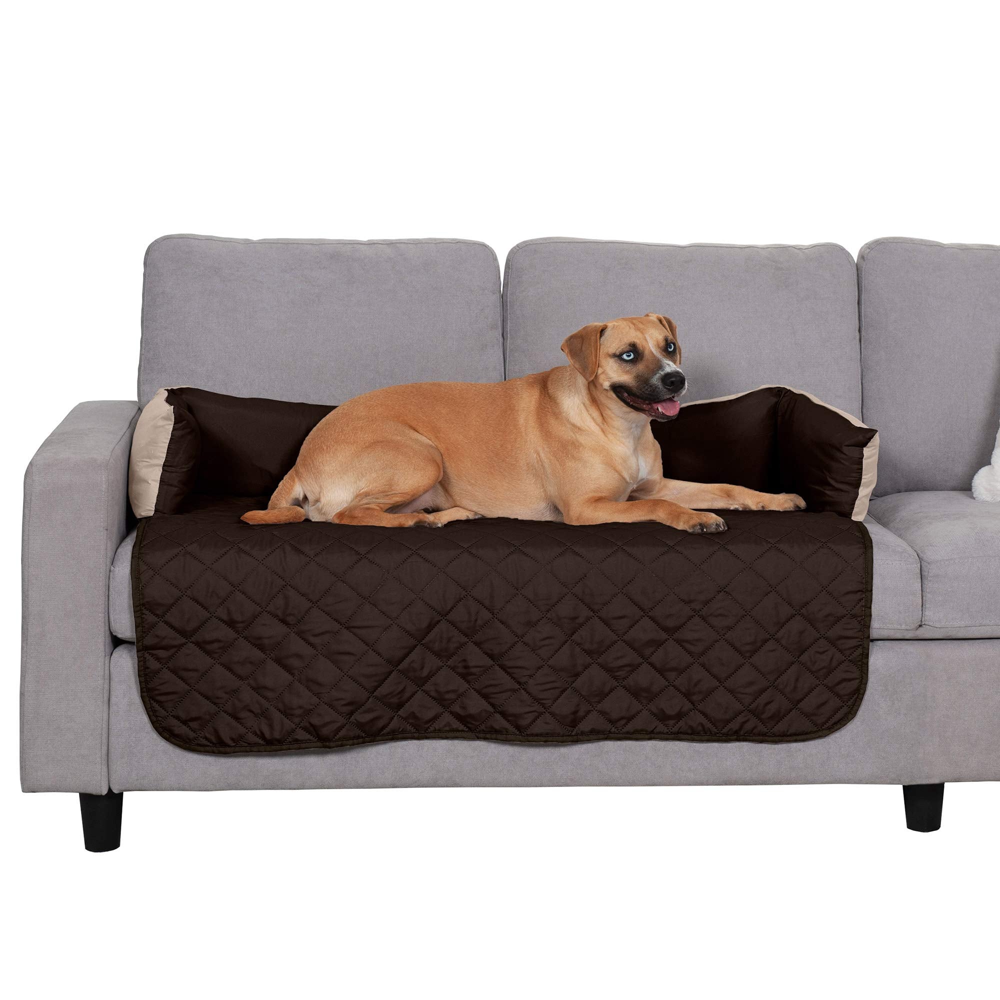 Housse Furhaven pour canapé imperméable espresso-clay protégeant taches et poils.