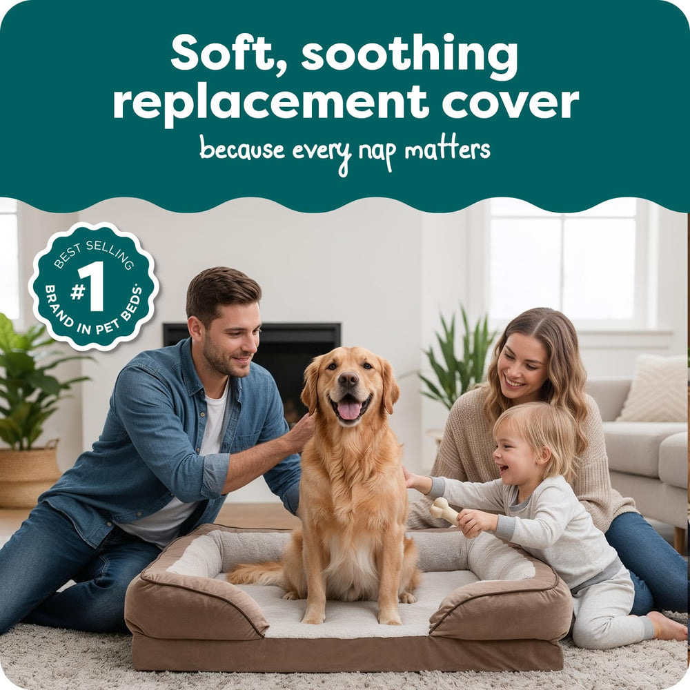 Housse FurHaven face peluche haut pile, repos moelleux et apaisant.