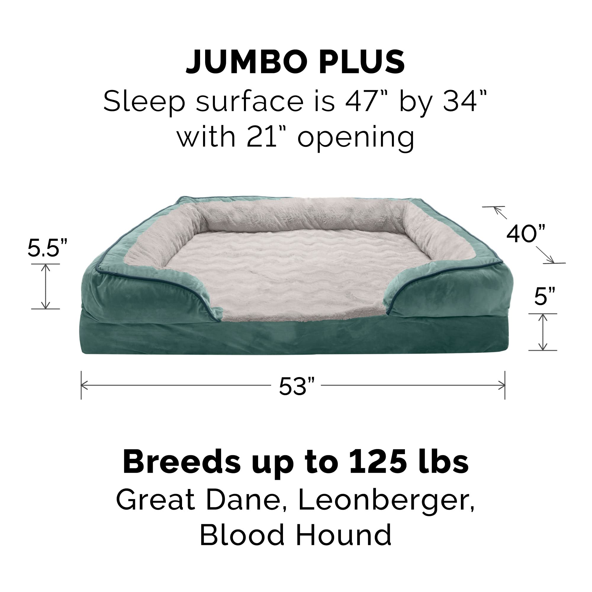 Dimensions 53 po x 40 po x 5 po pour matelas Furhaven en mousse.