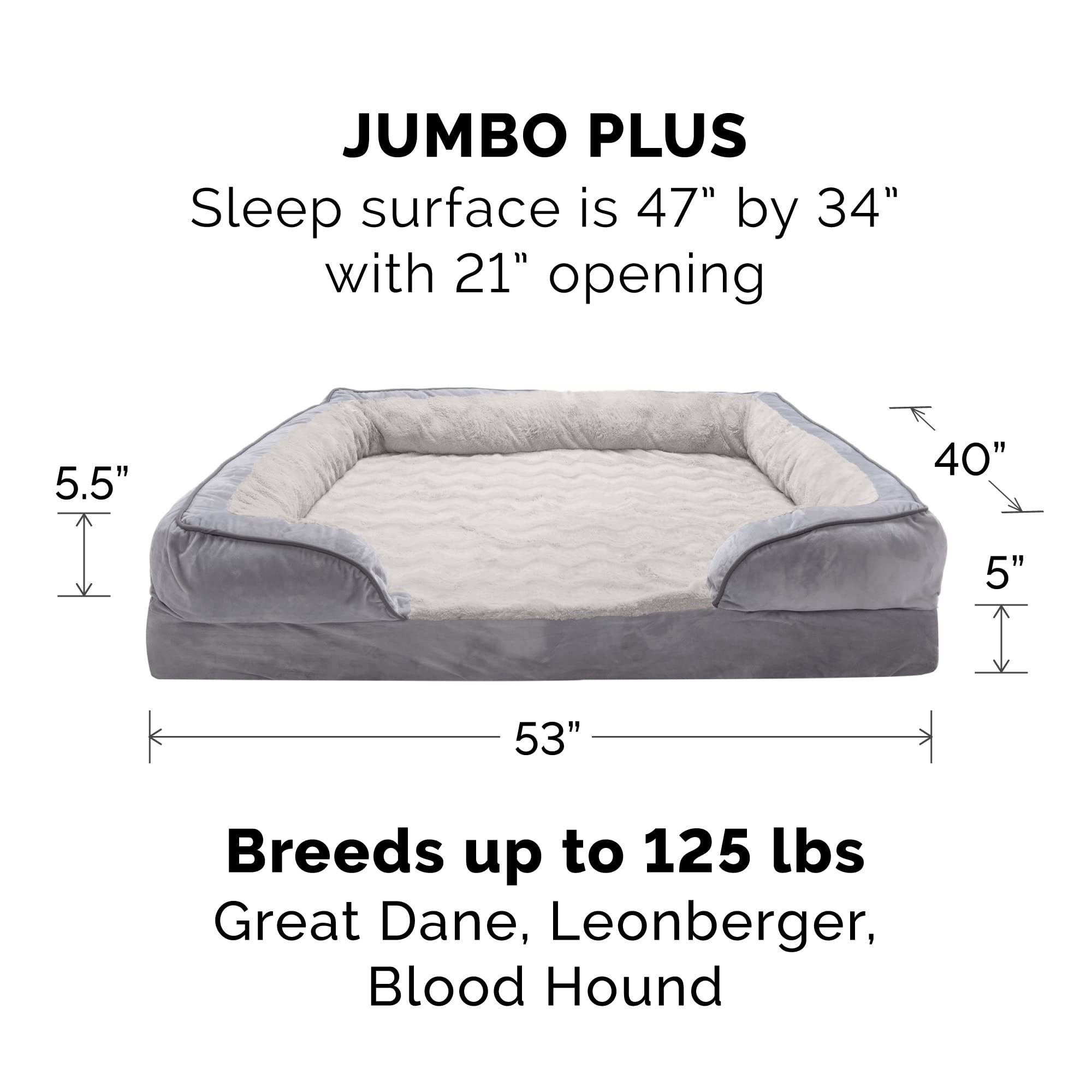 Housse Furhaven pour lit chien 53x40x5 pouces, ajustement précis et rembourrage personnalisable.