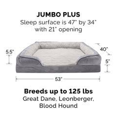 Housse Furhaven pour lit chien 53x40x5 pouces, ajustement précis et rembourrage personnalisable.