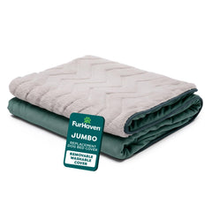 Housse FurHaven plush haute pile Celadon pour lit chien, douceur accrue.