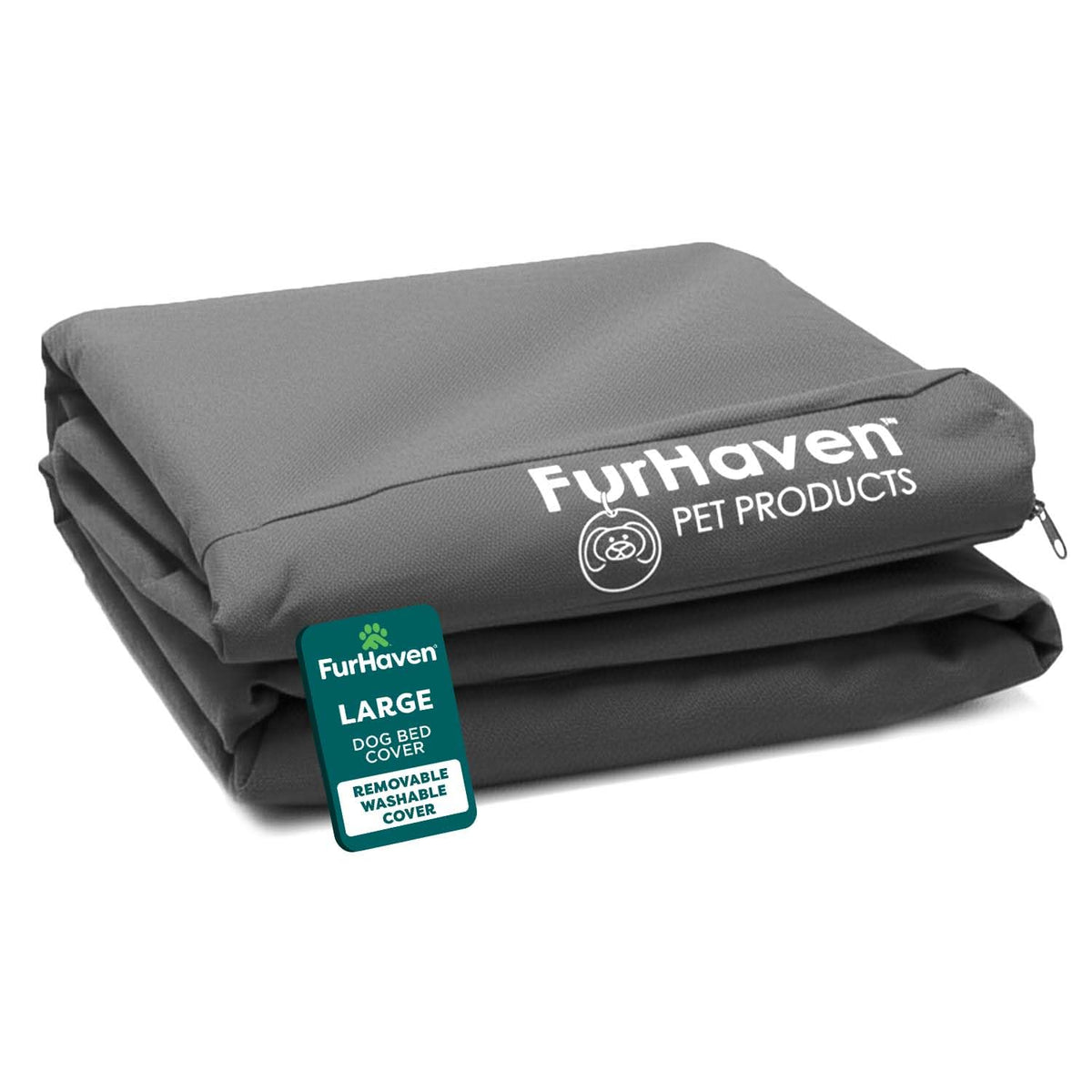 Housse FurHaven de remplacement pour lit chien en polycanvas Oxford, gris grand, durable.