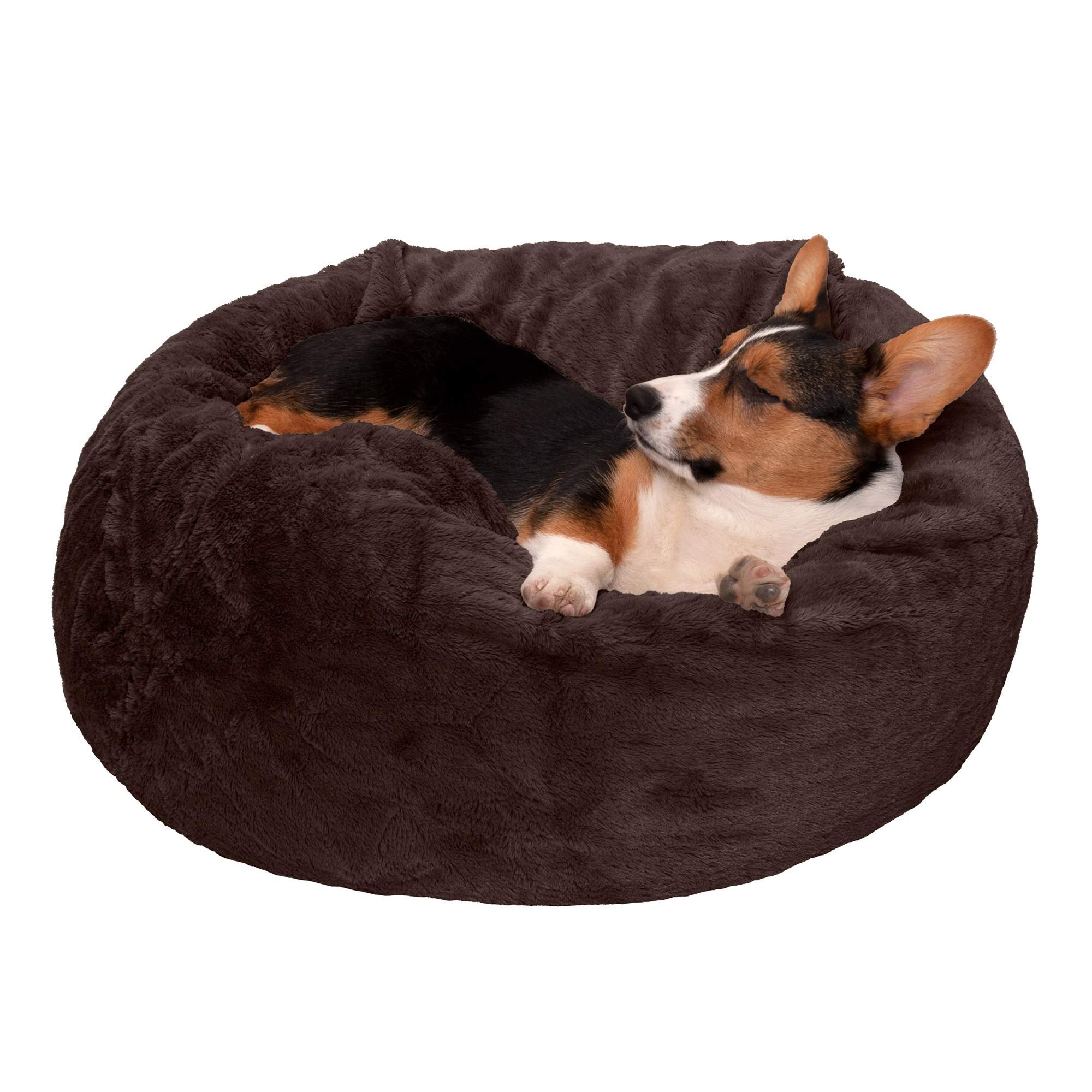 Furhaven lit-boule-peluche-espresso : repos enveloppant pour chiens jusqu-a-35-lb